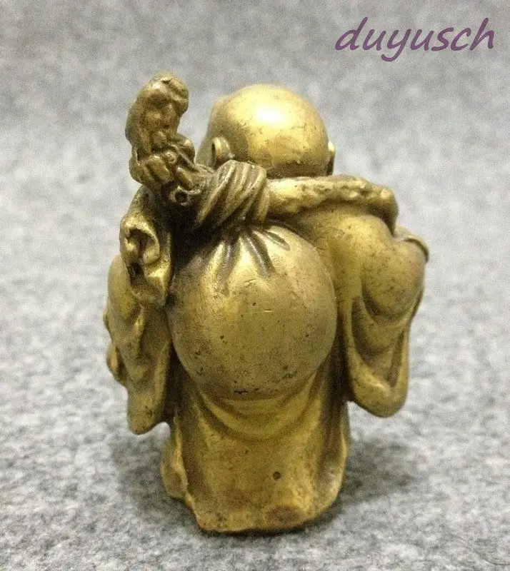 Китайский буддизм латунь сумка Lucky Gourd счастливый Смеющийся Maitreya Стенд статуя