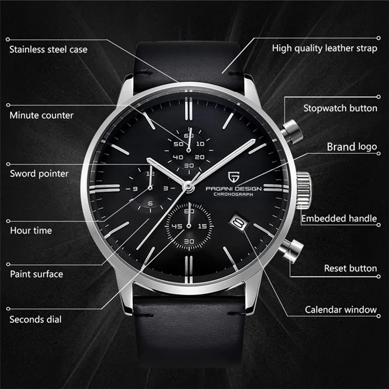 2021 PAGANI DESIGN Men Fashion casual Watch Waterproof Simple Leather Chronograph Quartz Watches complete calendar  reloj hombre enlarge