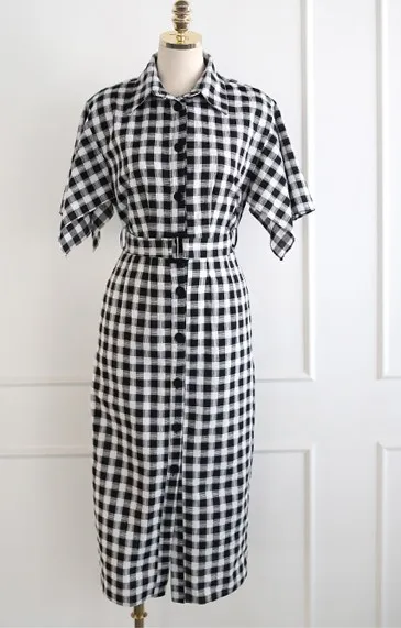 

2021 Summer Women's Single-Breasted Plaid Casual Dresses Bodycon Vintage Elegant Office OL Pencil Dress Vestidos