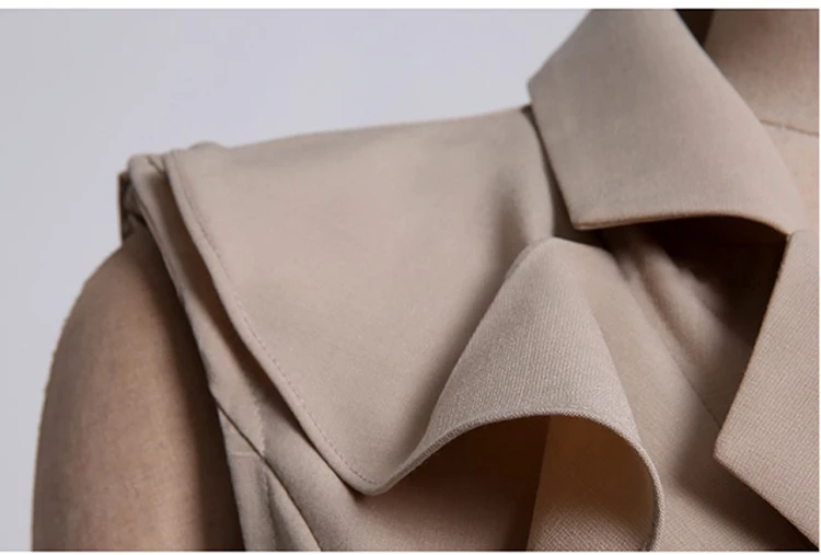 

Korean Fashion Lady Dress 2020 Elegant Lapel Ruffles High Waist Dress Double Breasted Luxurious OL Work Party Dress With Belt