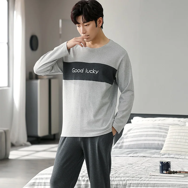 New 2021 Spring Men Pajamas long Sleeve Male Pajama Set Men Pure Full Cotton Pajamas For Men Sleepwear Suit homewear 4XL