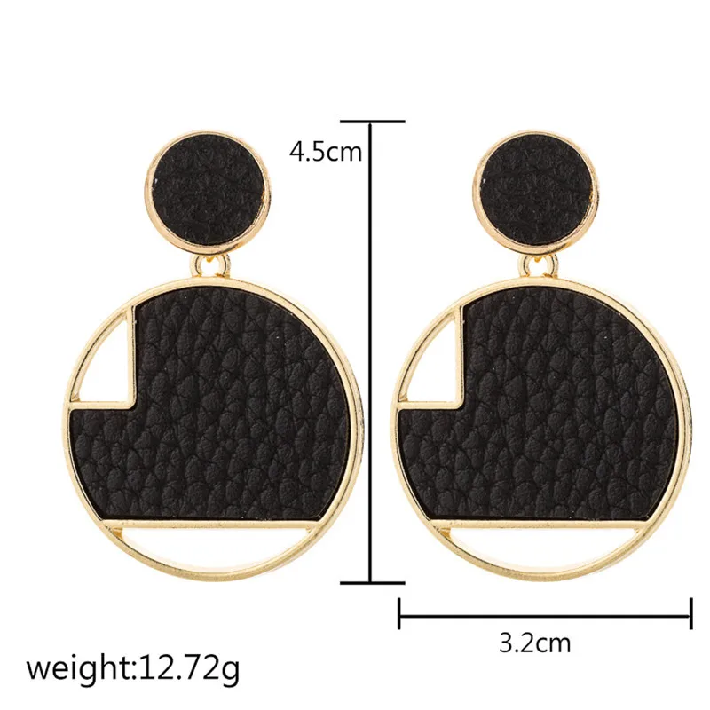 M&ampG Geometric Faux Leather Earrings for Women Black Gold Circle Pendant Drop Fashion Jewelry Accessories Hot Sale Gift | Украшения и