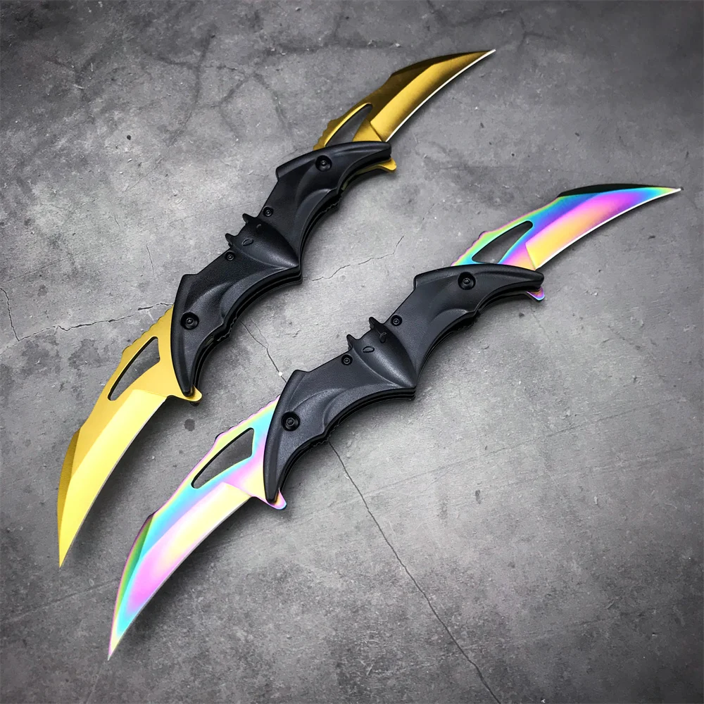 

New Original Bat Double Colorful Blade Folding Karambit Claw Knife Outdoor Pocket Self-defense Rescue Multi Tool Collection Gift