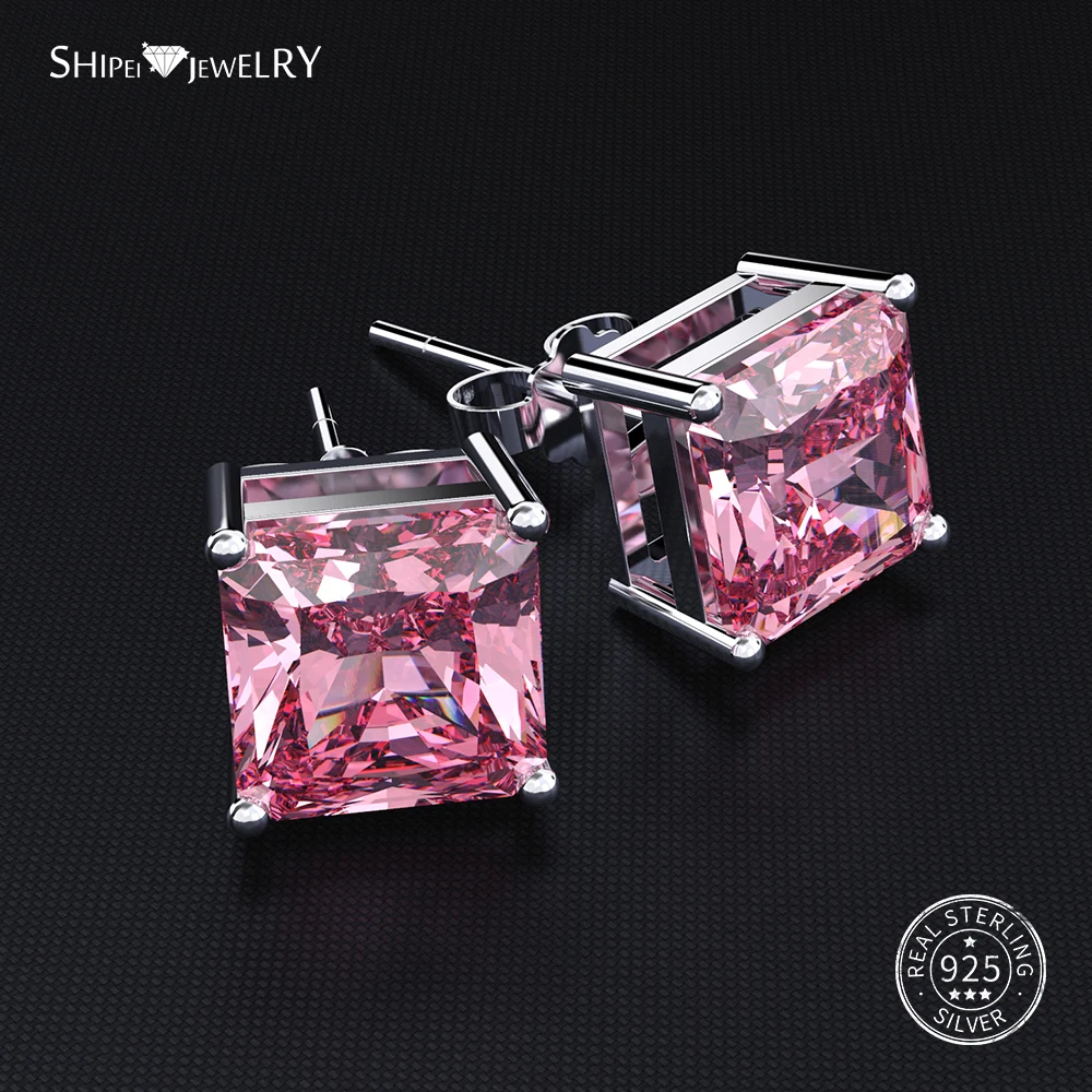 Женские гипоаллергенные квадратные серьги гвоздики Shipei 100% Стерлинговое Серебро