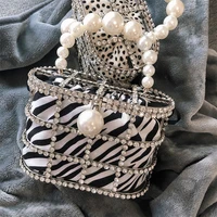 diamonds basket evening bags women new luxury pearls handle metallic cage zebra print clutch purses and handbags sac femme