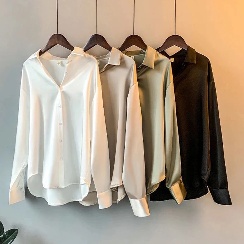 Блузка Женская атласная однотонная в Корейском стиле весна-лето 2022 | одежда