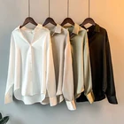 Блузка Женская атласная однотонная в Корейском стиле, весна-лето 2022