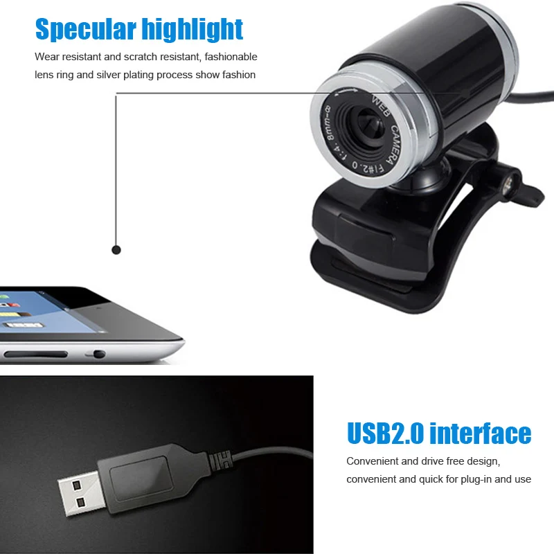

HD Webcam Desktop Laptop Web Camera Built-in Microphone Rotatable 360 Degrees for LCD Screen Notebook NC99