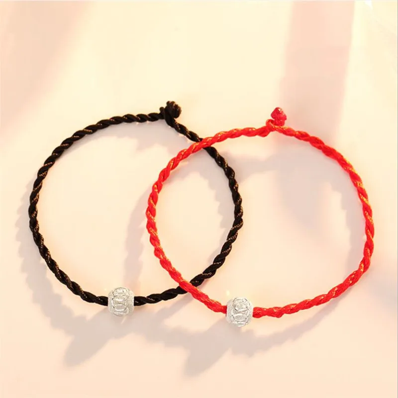 Женский серебряный браслет с шаром Lucky Ball 2 шт. Модный черный веревочный