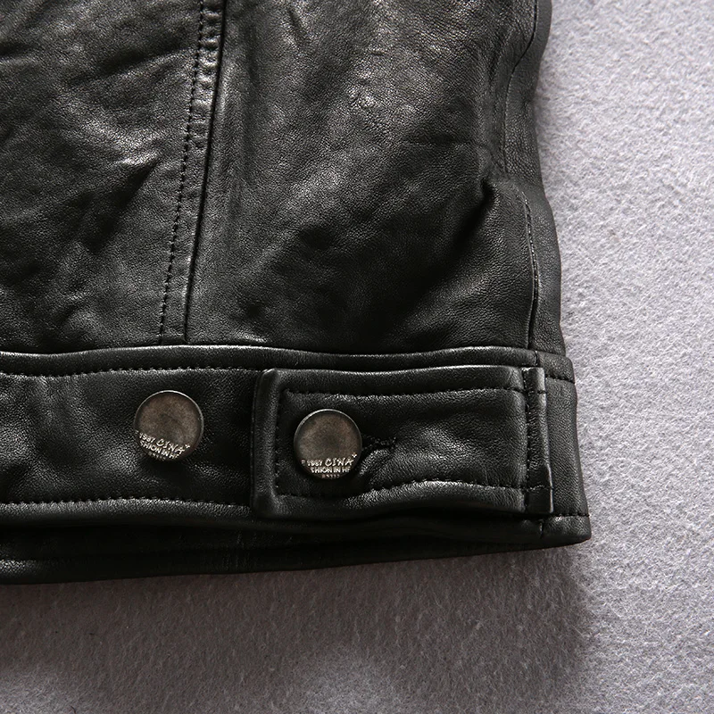 

Men Genuine Leather Jackets Single Breasted Male Spring Autumn Vintage Thick Sheepskin Coat 2021