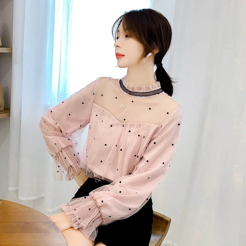 COIGARSAM Повседневная Блузка в горошек для женщин Новинка Весна длинный рукав шифон