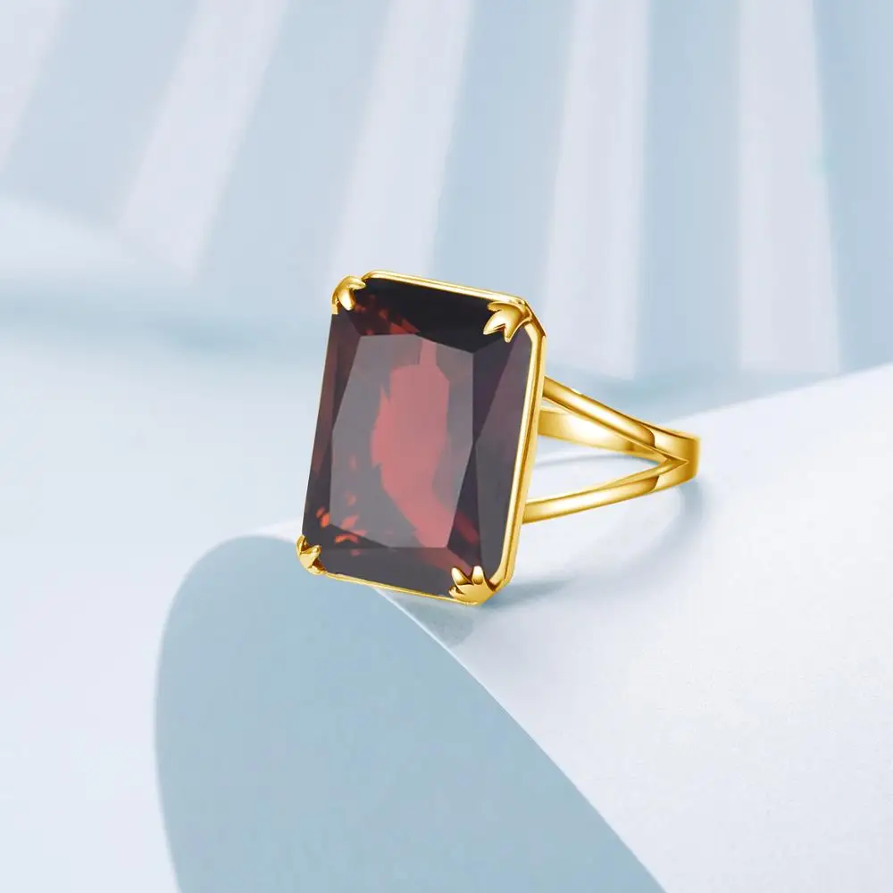 

REAL SILVER 925 RING FOR WOMEN 14K GOLD PLATED 925 STERLING SILVER JEWELRY LUXURY BRAND TRENDY RED GARNET RINGS BIZUTERIA DAMSKA