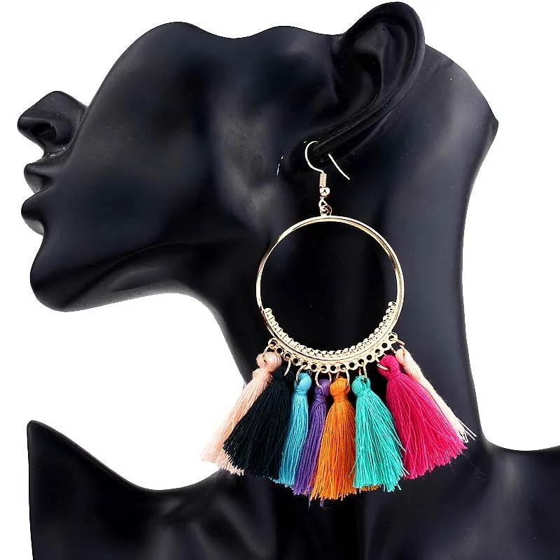 

Tassel Earrings Fashion European and American Jewelry Big Hoop Earrings Accessories Bohemian Drop Dangle Earring for Women Gift