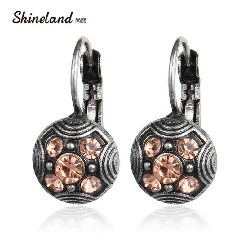 Женские серьги-клипсы в этническом стиле винтажные с резными розовыми стразы