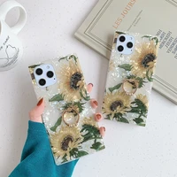 sunflower conch shell square phone case for iphone 12 11 pro max xs max xr 8 7 plus x soft imd finger ring back cover coque gift