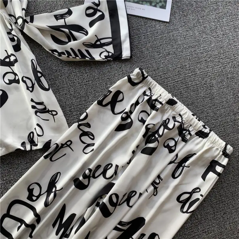 Женские атласные шелковые пижамные комплекты с брюками одежда для сна длинным