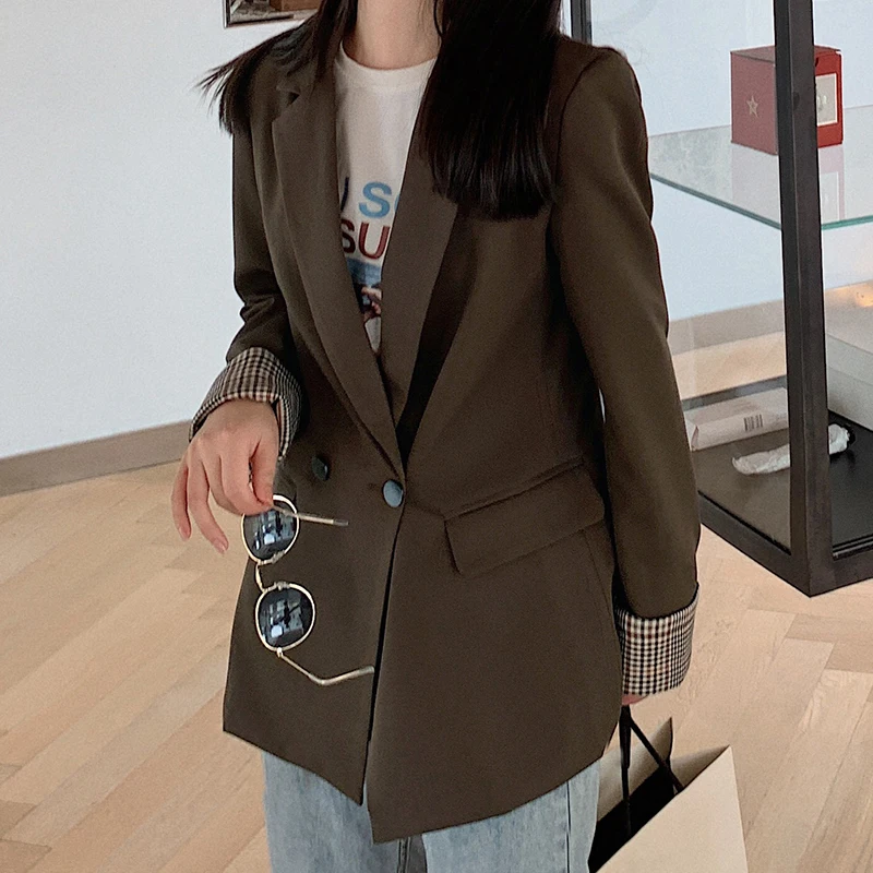 

2021 Fashion Women Loose Autumn Blazer Jackets Female Elegant Double Breasted Suits Coat Korean OL Casual Blazers Outerwear WB80