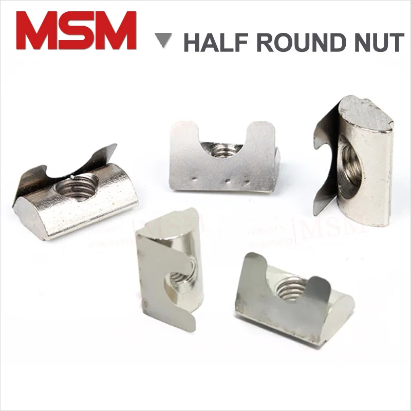 20/50/100PCS Zinc Plated Half Round Nut With Spring Sheet For Aluminium Extrusion Profile of 30/40/45 Series Press In Nuts - купить по