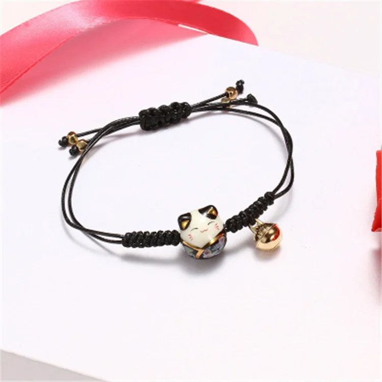 Sweet Ceramic Fortune Cat Pendant Bracelets Hand Woven Red Rope Bracelet For Women Lovely Jewelry Best Friend Gifts | Украшения и