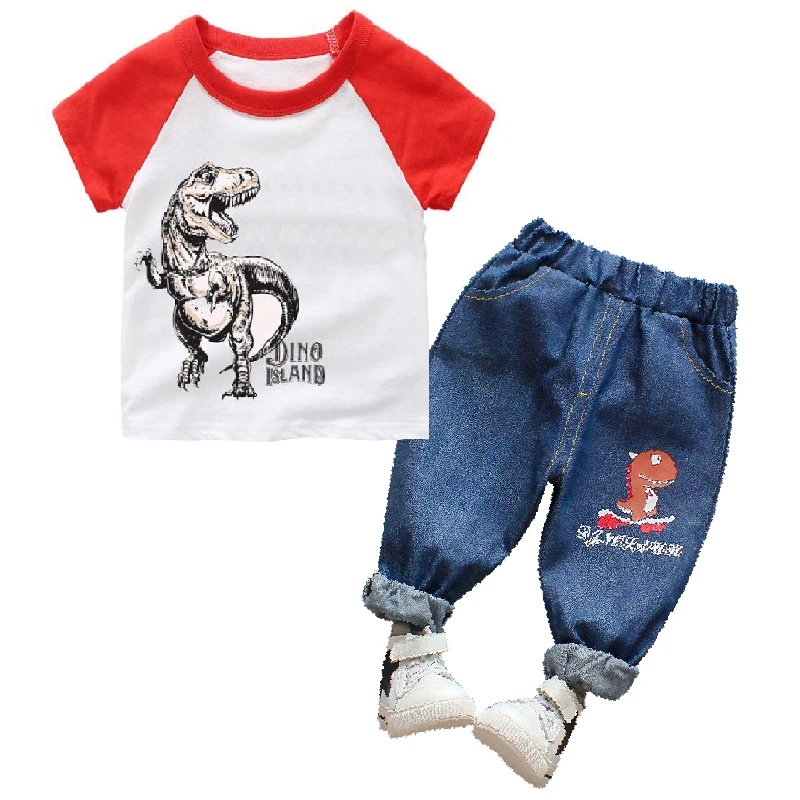 

Baby Boys dinosaur Hoodie Trousers Outfit Cartoon Sweatshirt Tops+ Jeans Outfits 2pcs Set Toddler Kids Boy Clothes suit