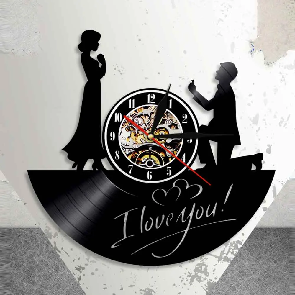 С надписью I Love You Marry Me Романтическая любовь виниловые настенные часы современный