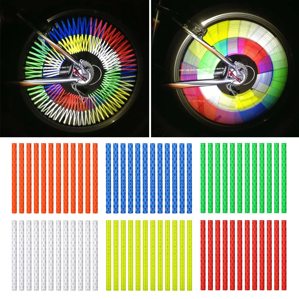 

12Pcs Bicycle Reflective Tube Clip On Lights Wheel Rim Spoke Safety Warning Light Cycling Bike Strip Reflector Sports Accessorie