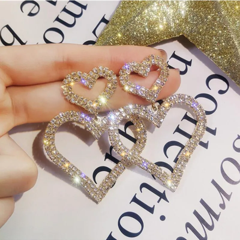 

AAA Rhinestones Earrings for Women Fashion Full Heart Crystal Office Career Earrings Korean Jewelry Gift