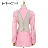 twotwinstyle straight blazers for women notched long sleeve loose designer backless high street coats female 2021 spring clothes