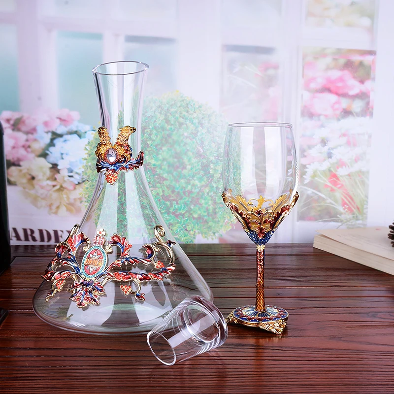 Высококачественные эмалированные бокалы для красного вина набор с графином