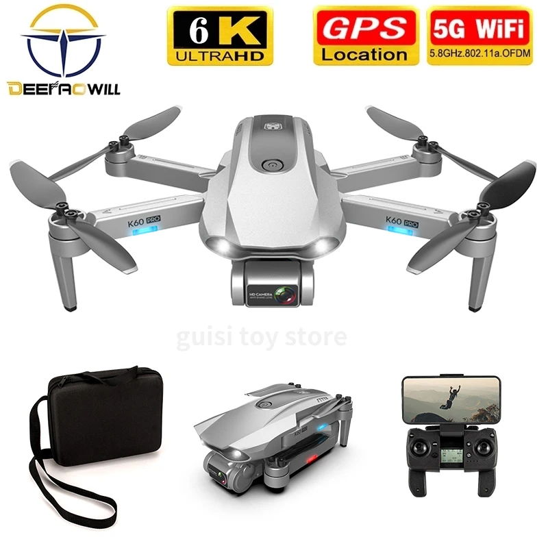 

2021 New Drone K60 Pro GPS 6K 5G HD Camera Professional Two Axis Gimbal Brushless Motor Drones RC Quadcopter Dron Toys For Boys