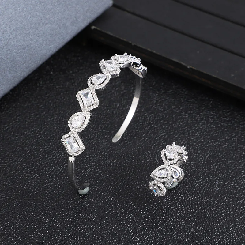 

EYER Luxury Simple Unique Baguette Bracelet Bangle For Women Wedding Party Zircon Crystal Engagement DUBAI Bridal Jewelry Gifts