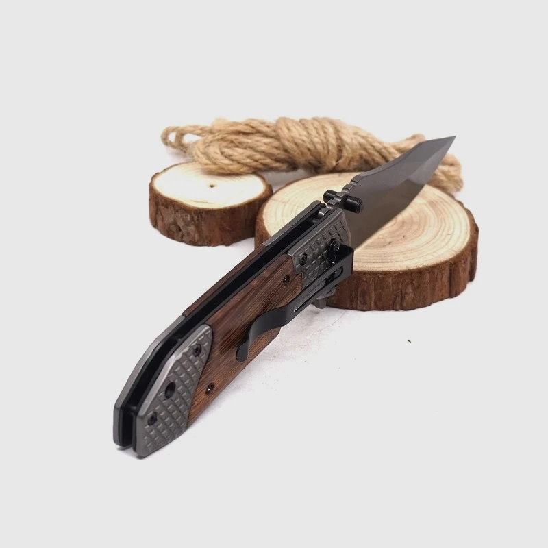 

7.87'' Folding Knife Survival Tactical Pocket Knife Wood Handle Outdoor Camping Hiking Hunting Knives Self-defense EDC Tool