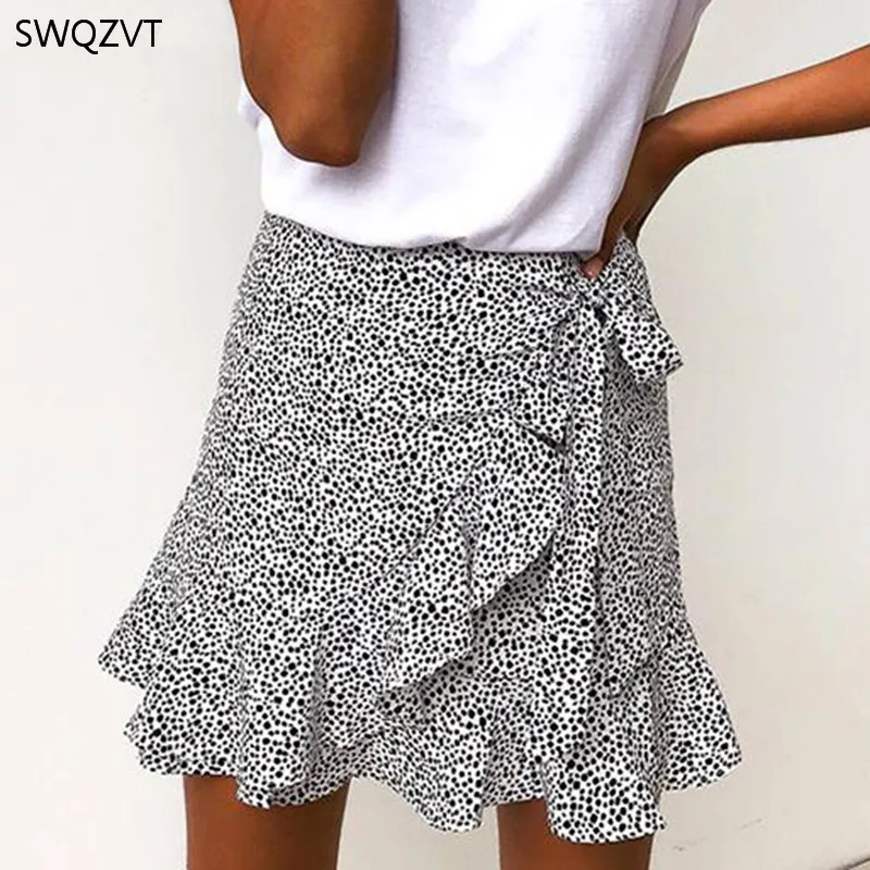 Женская короткая юбка с леопардовым принтом модная Повседневная мини оборками