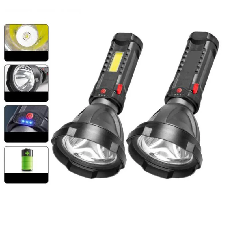 

LED Flashlight hand flash light Torches side Lamp recharge Battery USB Rechargeable COB Portable search light outdoor lighting