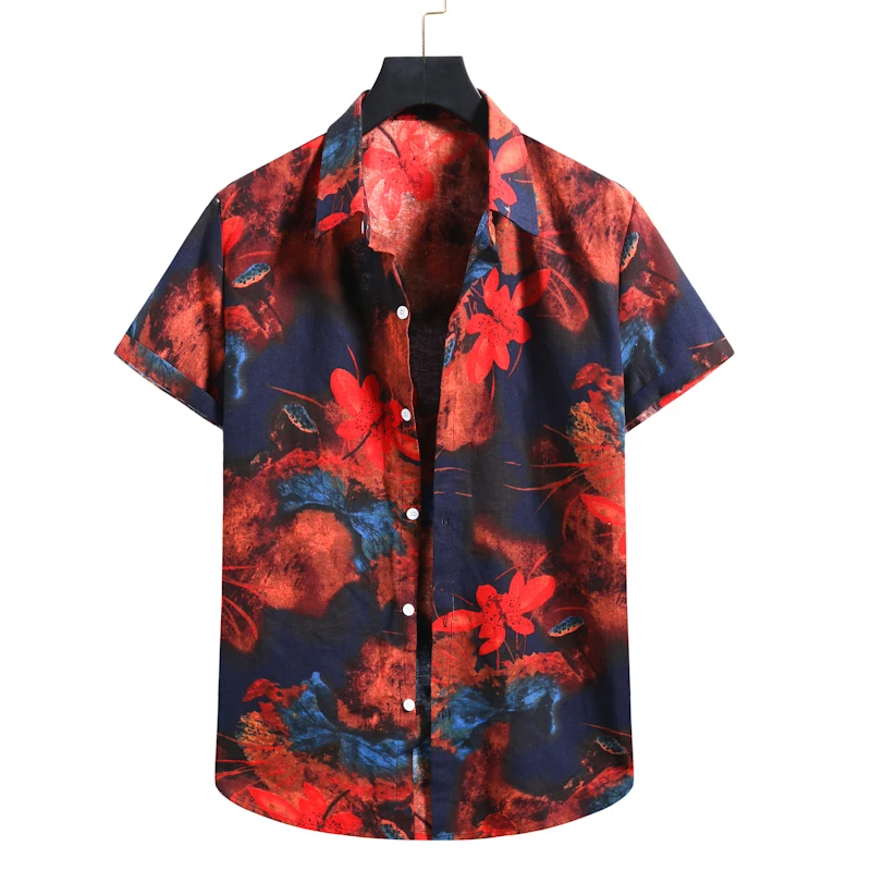 

Fashion Floral Print Hawaiian Shirt Men 2021 Summer Short Sleeve Beach Shirts Mens Korean Casual Holiday Shirt Men Clothing XXL