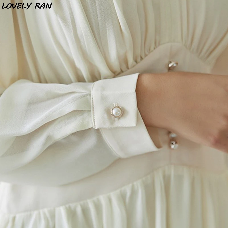 

Puff Long Sleeve Women's Midi-length Dress V-neck High Waist Female Dresses 2021 Spring Summer Elegant Sweet Korean Ladies Robe