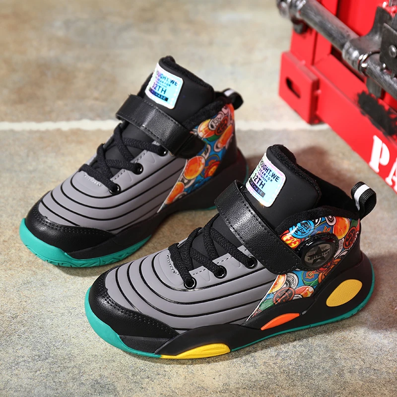 

Original Boys Kids Casual Sneakers Black Gray Teenage Sneakers Rubber Children Sport Shoes for Boy High Top Kids Gym Shoes
