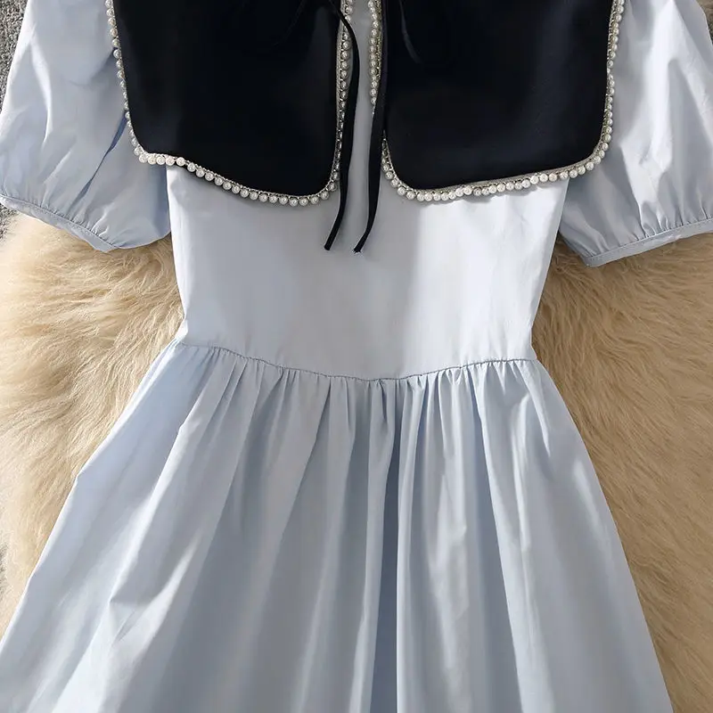 

2021 Women Spring Summer Casual Patchwork Vestido Female Loose O-neck Short Sleeve A-Line Dress Lady Vintage Pleated Dresses K37