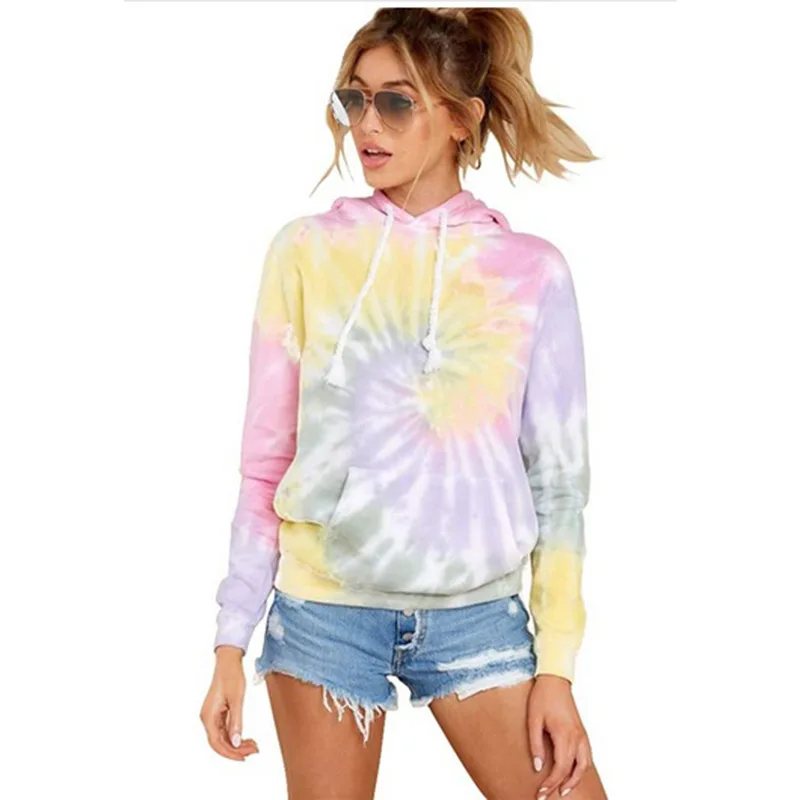 

Women Sweetshirts Tie Dye Hoodie Soft Girl Long Sleeve Oversize Pullovers Loose Pocket Hooded Shirt Streetwear Spring Coat