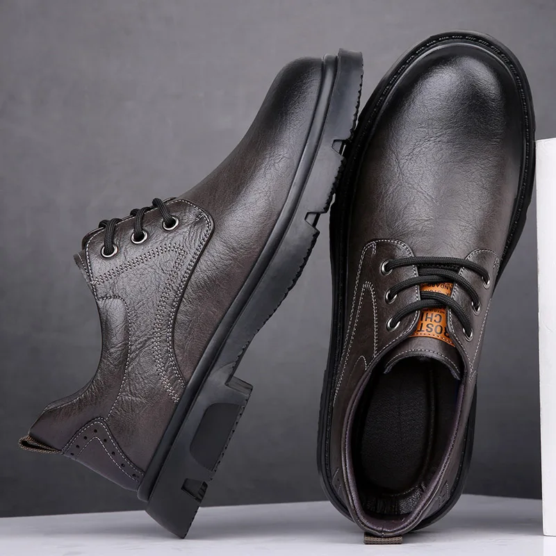 Мужская повседневная обувь из коровьей кожи увеличивающая рост на плоской