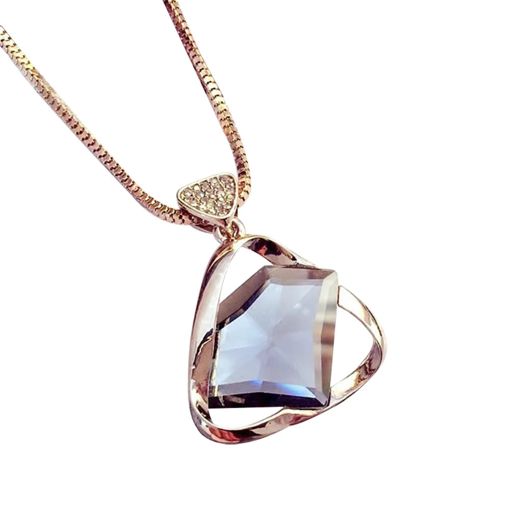 Женская мода стразы ожерелье с треугольным кулоном цепочка для свитера