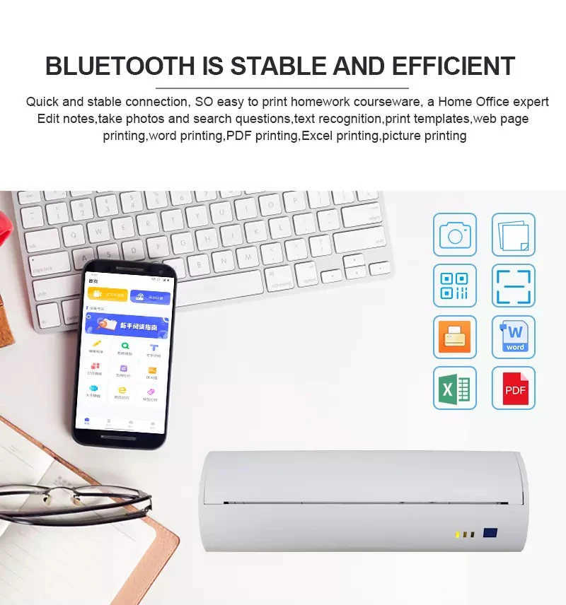 portable a4 thermal printer support paper bluetooth outdoor printing home office travel built in battery mobile phone принт