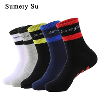 men cycling socks running basketball sport breathable cotton stripes compression outdoor crew sock 5 colors hot sale 1pairs
