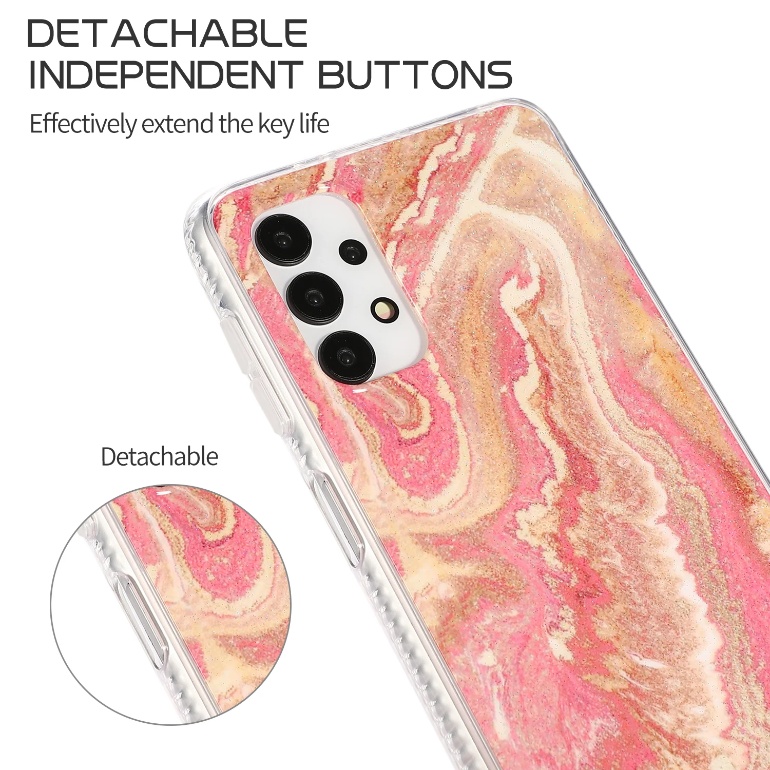 

Fashion Acrylic Sands Marbling Pattern Drop-proof Transparent Frame Phone Case For Samsung Galaxy A71 A12 32 A52 5G 4G TPU Cover