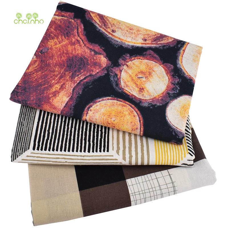 

Chainho,3pcs/Lot,48x48cm,Geometric patterns,Printed Cotton Linen Fabric For DIY Quilting&Sewing Table Cloth,Cushion,Bag Material