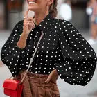 Блузка женская в горошек Celmia, элегантная офисная рубашка с длинным рукавом-фонариком и воротником с лацканами, стильные топы, размера плюс, 5Xl, на осень