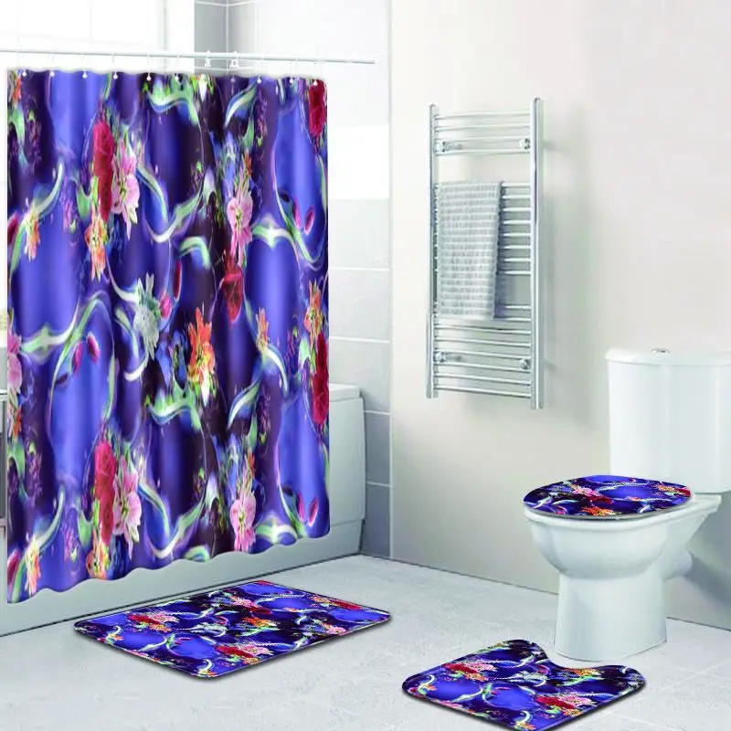 Zeegle Animal Pattern Bath Mat Set with Shower Curtain Anti-slip Doormat Soft Floor Rug Creative for Bathroom | Дом и сад