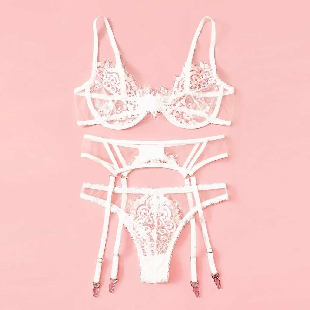 Сексуальный комплект женского нижнего белья с кружевными ремешками пуш ап