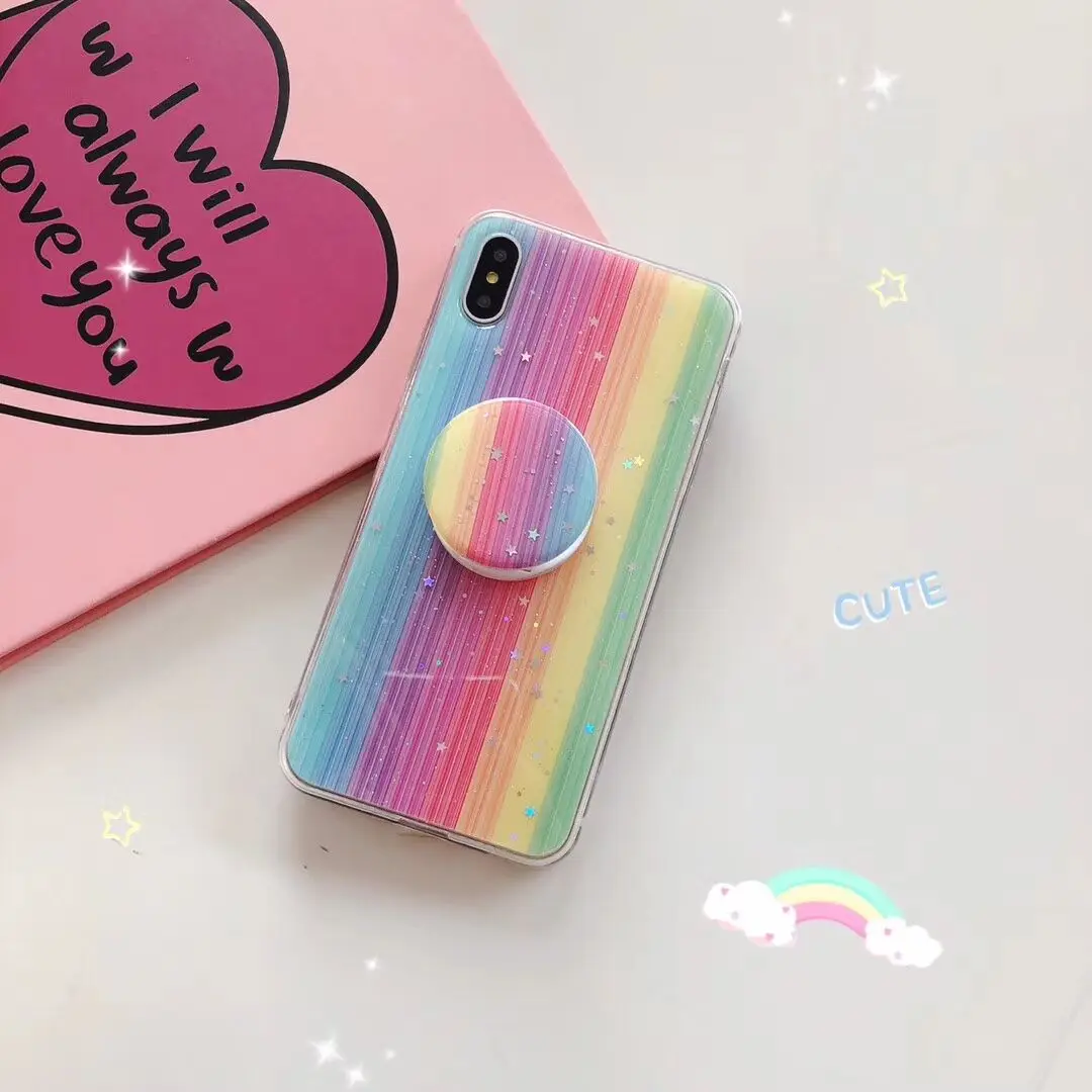 Радужный градиентный Прозрачный чехол для телефона через плечо для iphone 11Pro max чехол для iphone XS MAX чехол X XR 6 S 7 8 plus чехол на ремне - Цвет: case with stand 2