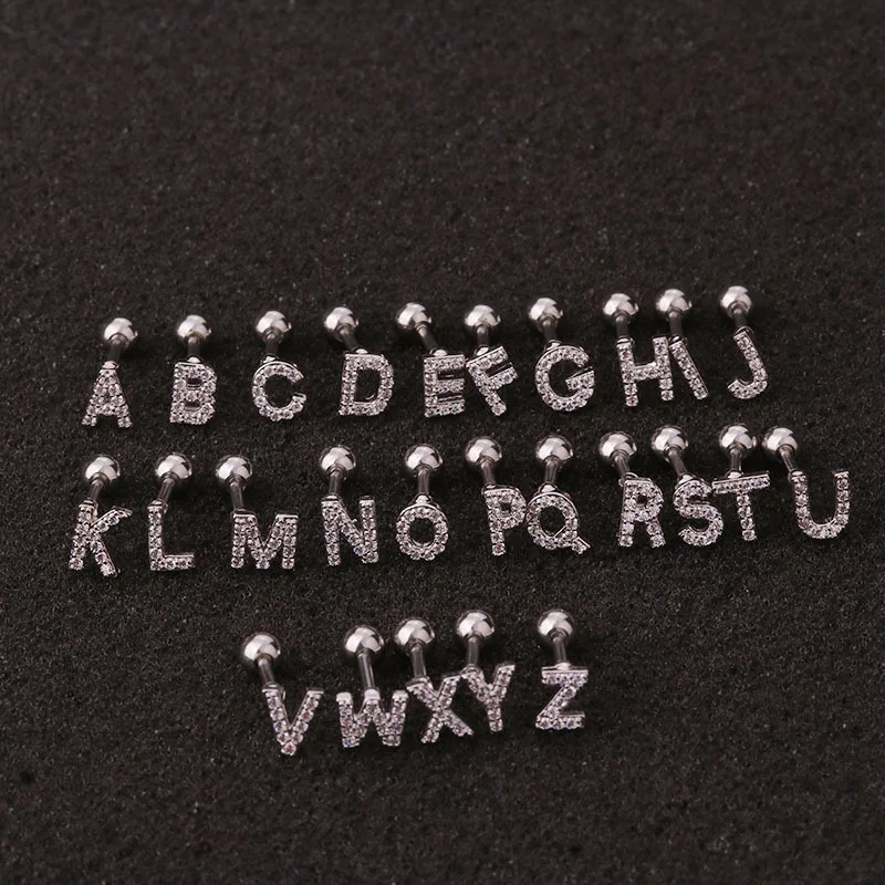 1 шт. Нержавеющая сталь ушной хрящ Хеликс пирсинг ювелирные изделия Cz 26 букв